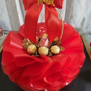 Red Decorative Gift Basket with Chocolates